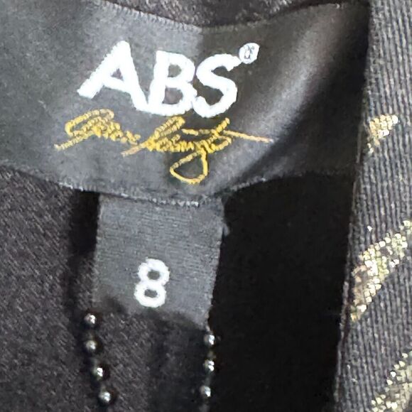 ABS Allen Schwartz Dress Size 8 Black Gold Art Deco Bow Mini Party NEW - Picture 2 of 11
